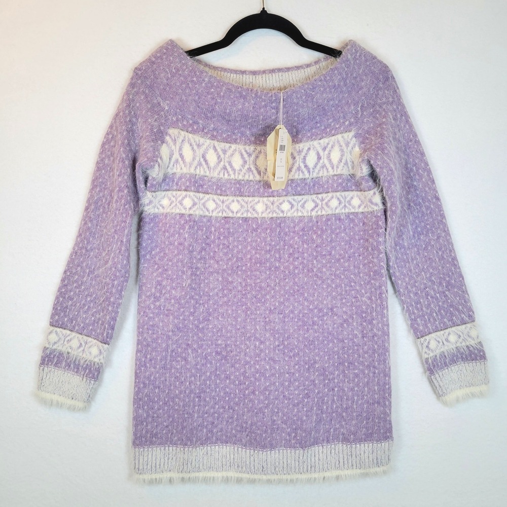 Sleeping on Snow Womens Fair Isle Knit Wool Eyelash Sweater Size Small Purple